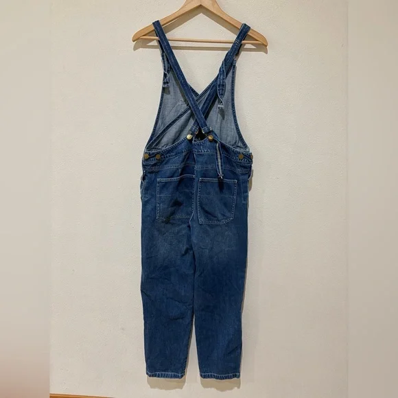 Free People V Neck Cross Back Relaxed Denim Overalls Adjustable Straps Size 27 - Picture 2 of 4
